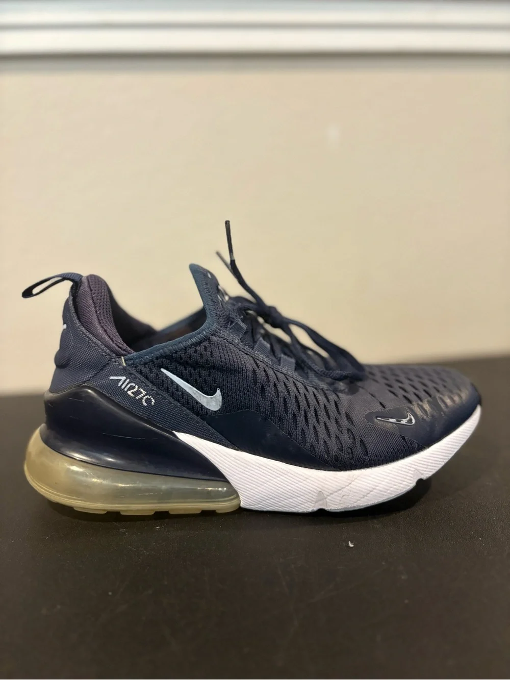 Nike Air Max 270 GS Navy White Mesh Sneakers Unisex Kids 4Y/5.5W  Athletic Shoes